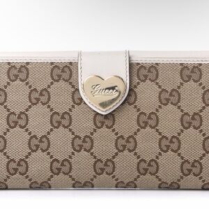 Gucci Beige GG Monogram Wallet with Gold Heart Logo
